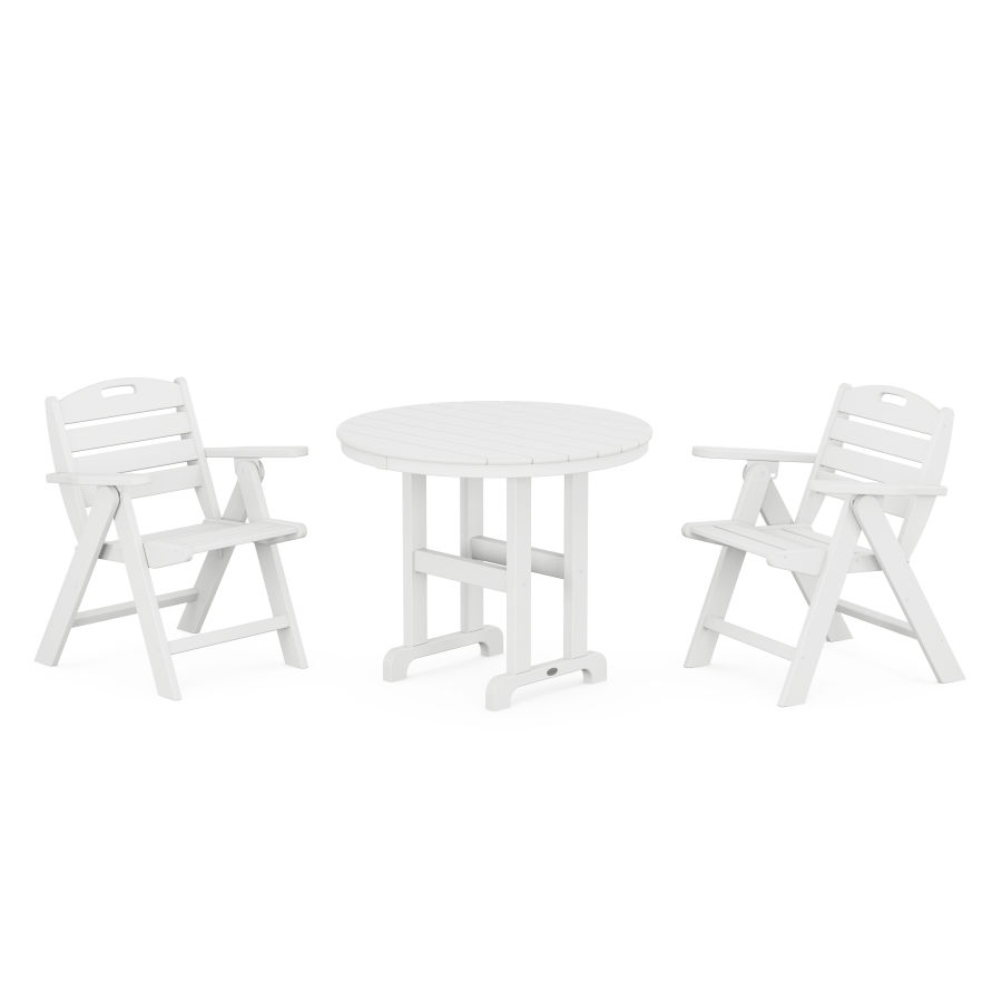 POLYWOOD Nautical Folding Lowback Chair 3-Piece Round Dining Set in White