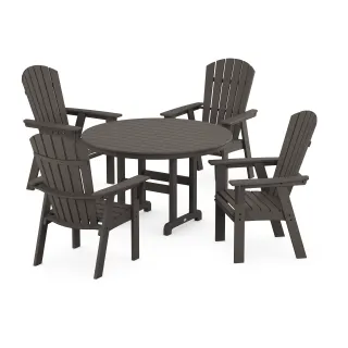 POLYWOOD Nautical Adirondack 5-Piece Round Farmhouse Dining Set in Vintage Finish