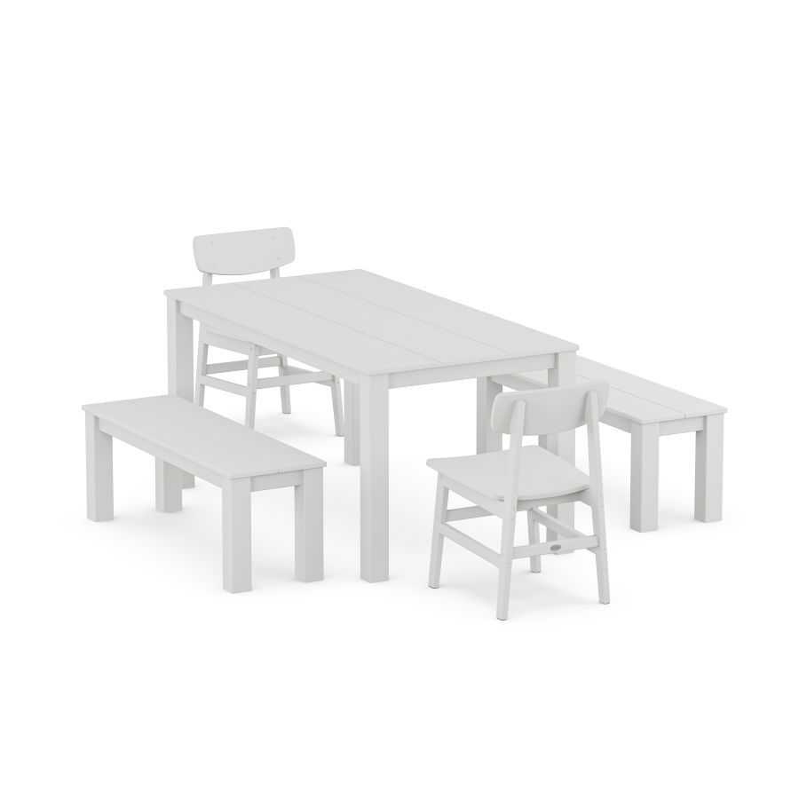 POLYWOOD Modern Studio Urban Chair 5-Piece Parsons Dining Set with Benches in White