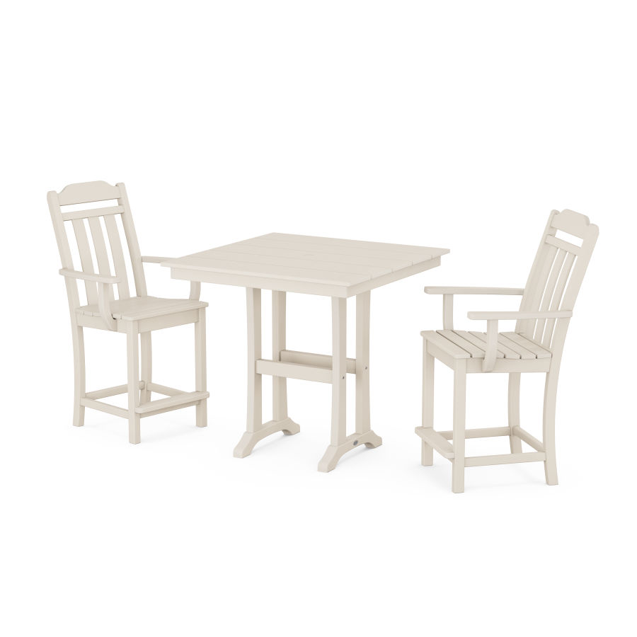 POLYWOOD Country Living 3-Piece Farmhouse Counter Set with Trestle Legs in Sand