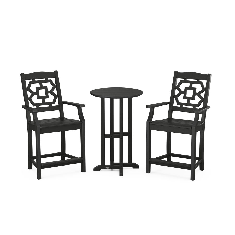 POLYWOOD Chinoiserie 3-Piece Farmhouse Counter Set in Black