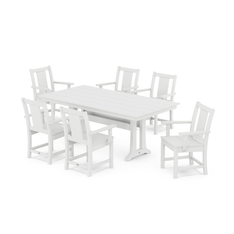 POLYWOOD Prairie Arm Chair 7-Piece Farmhouse Dining Set with Trestle Legs in White