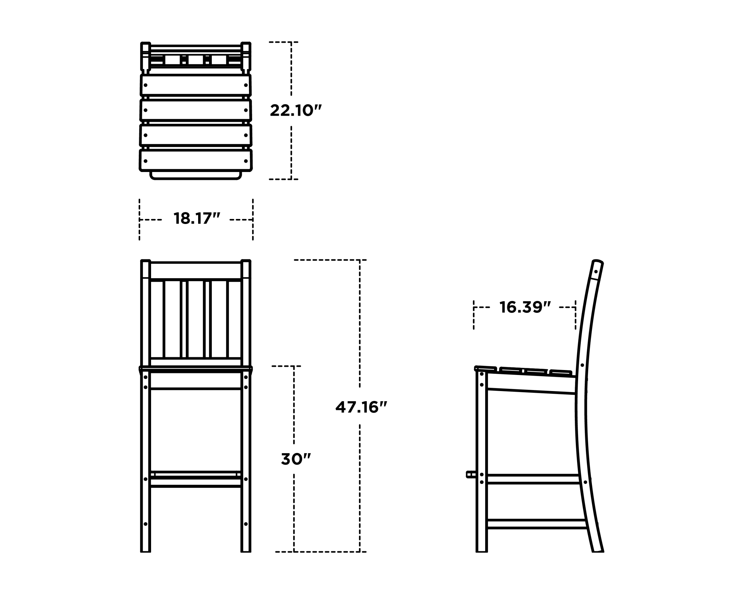 Dimensions for Oxford Bar Side Chair