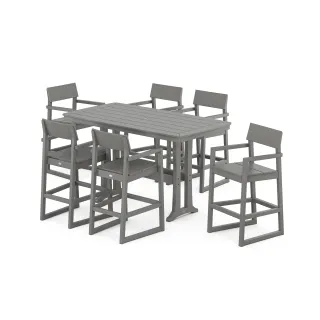 POLYWOOD EDGE Arm Chair 7-Piece Bar Set with Trestle Legs