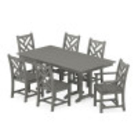 Chippendale 7-Piece Farmhouse Dining Set in Slate Grey