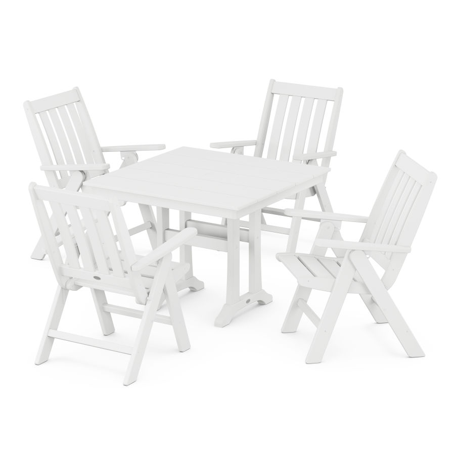 POLYWOOD Vineyard Folding 5-Piece Farmhouse Dining Set With Trestle Legs in White