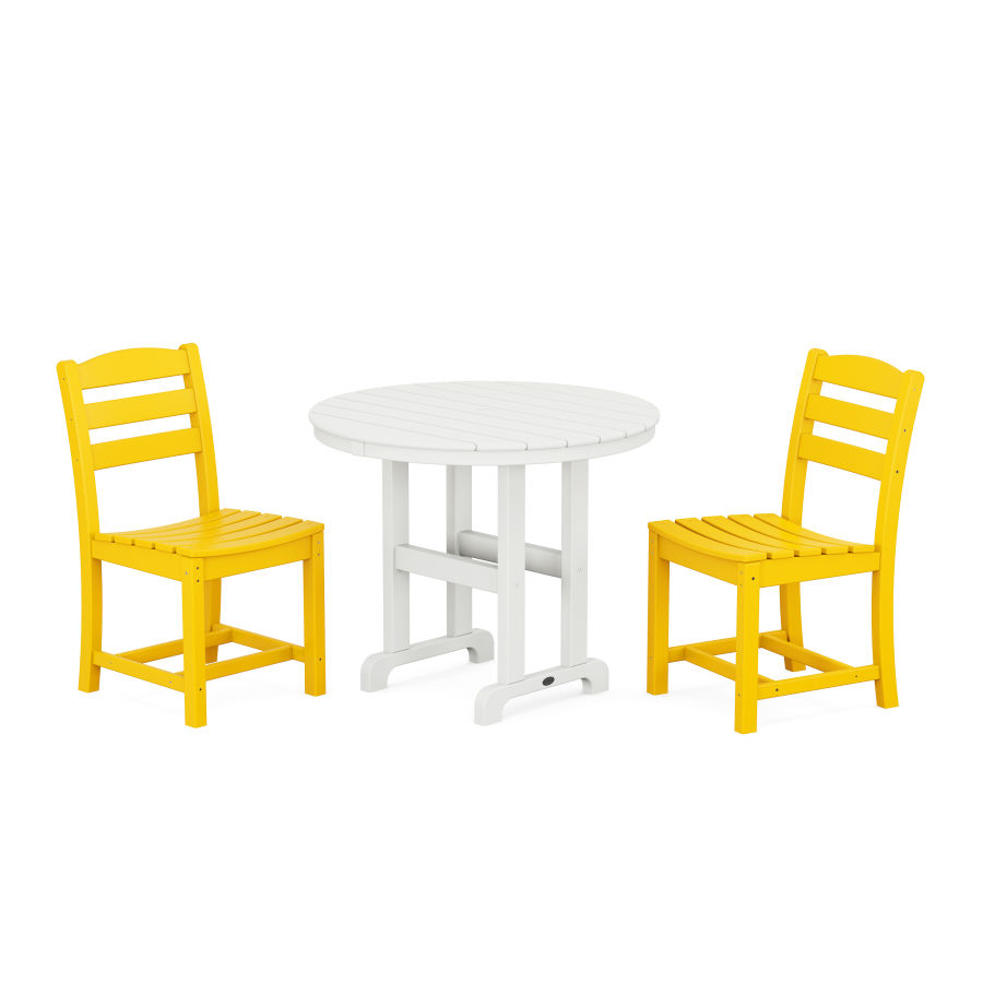 POLYWOOD La Casa Café Side Chair 3-Piece Round Dining Set in Lemon / White