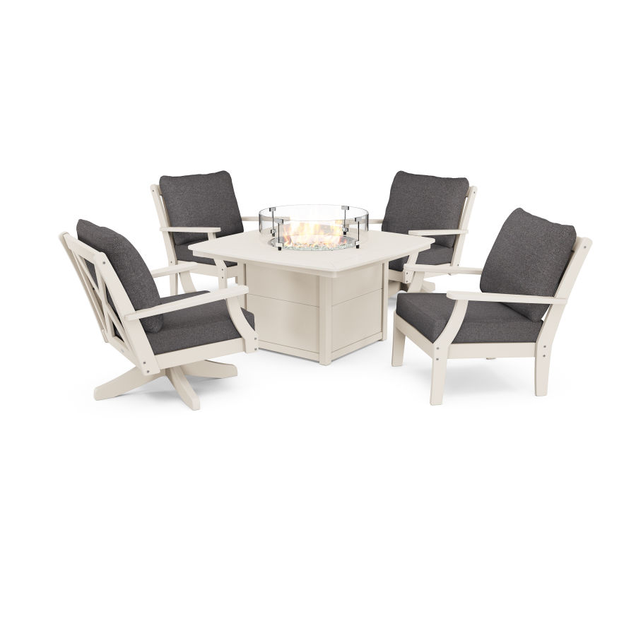 POLYWOOD Braxton 5-Piece Deep Seating Set with Fire Table in Sand / Antler Charcoal