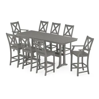 POLYWOOD Braxton 9-Piece Bar Set with Trestle Legs