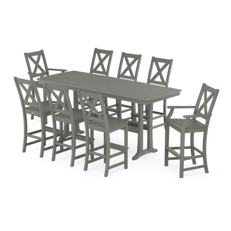 POLYWOOD Braxton 9-Piece Bar Set with Trestle Legs in Slate Grey