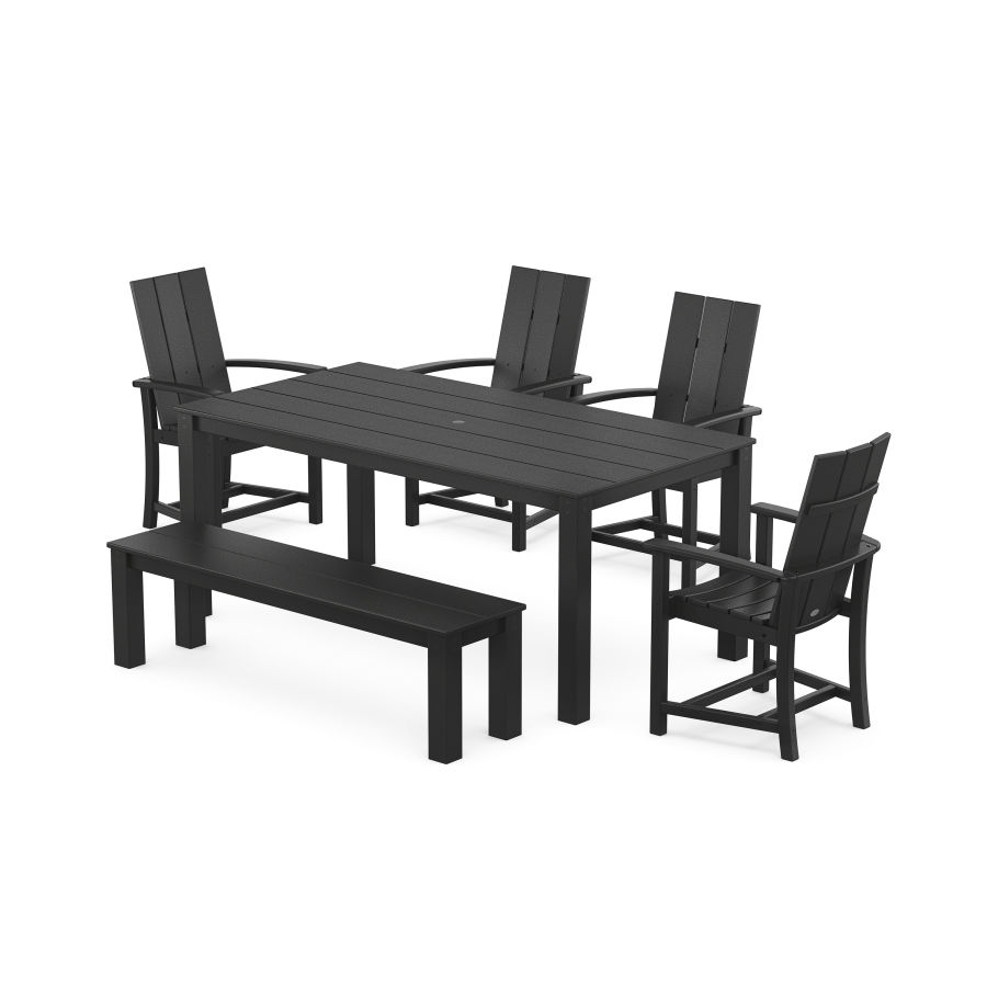 POLYWOOD Modern Adirondack 6-Piece Parsons Dining Set with Bench in Black