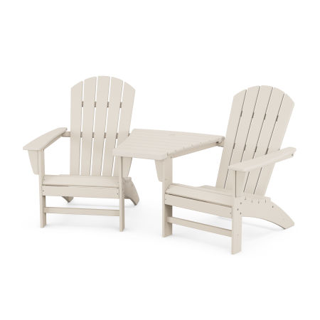 Nautical 3-Piece Adirondack Set with Angled Connecting Table in Sand