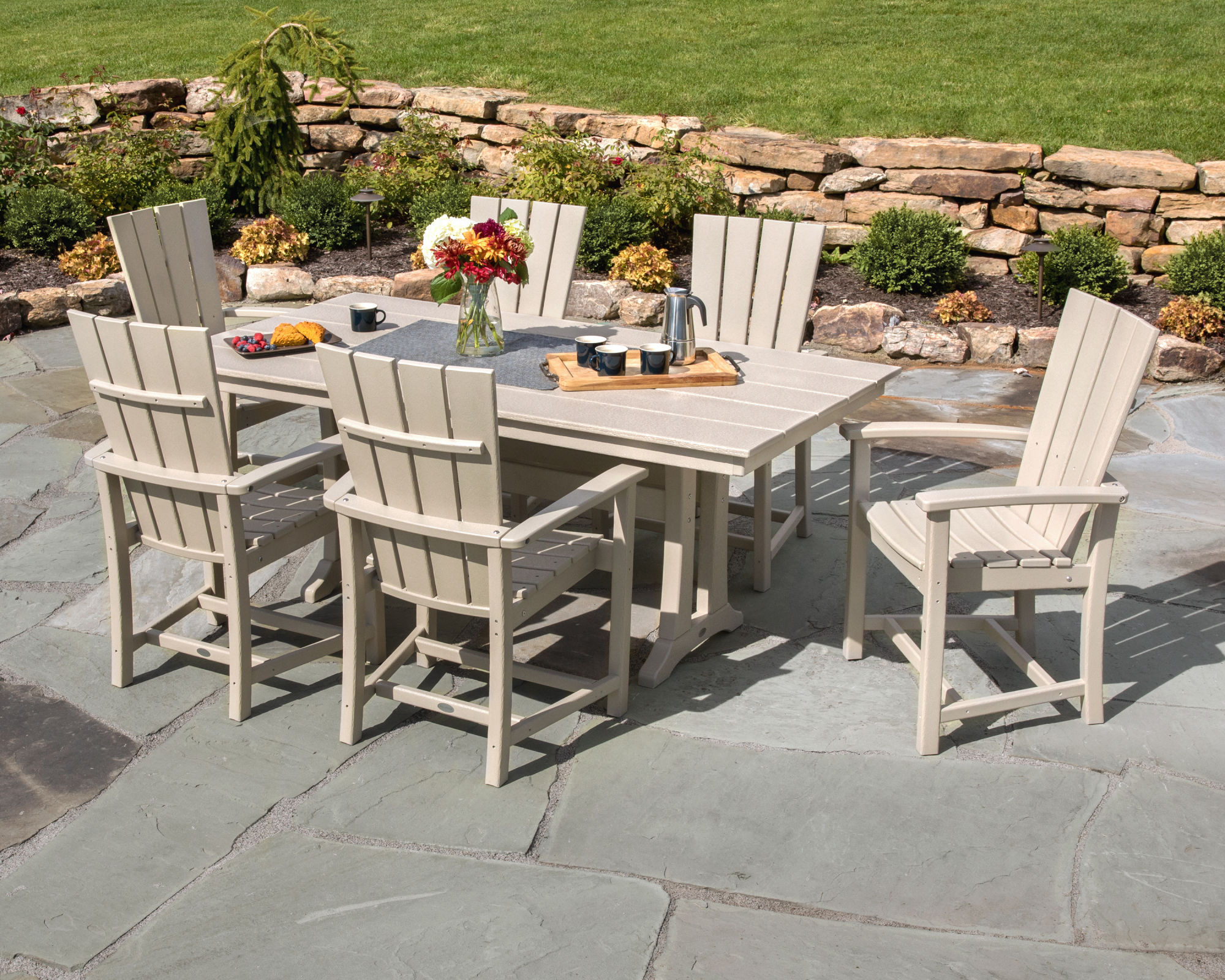 POLYWOOD® Quattro 7Piece Farmhouse Trestle Dining Set PWS4291