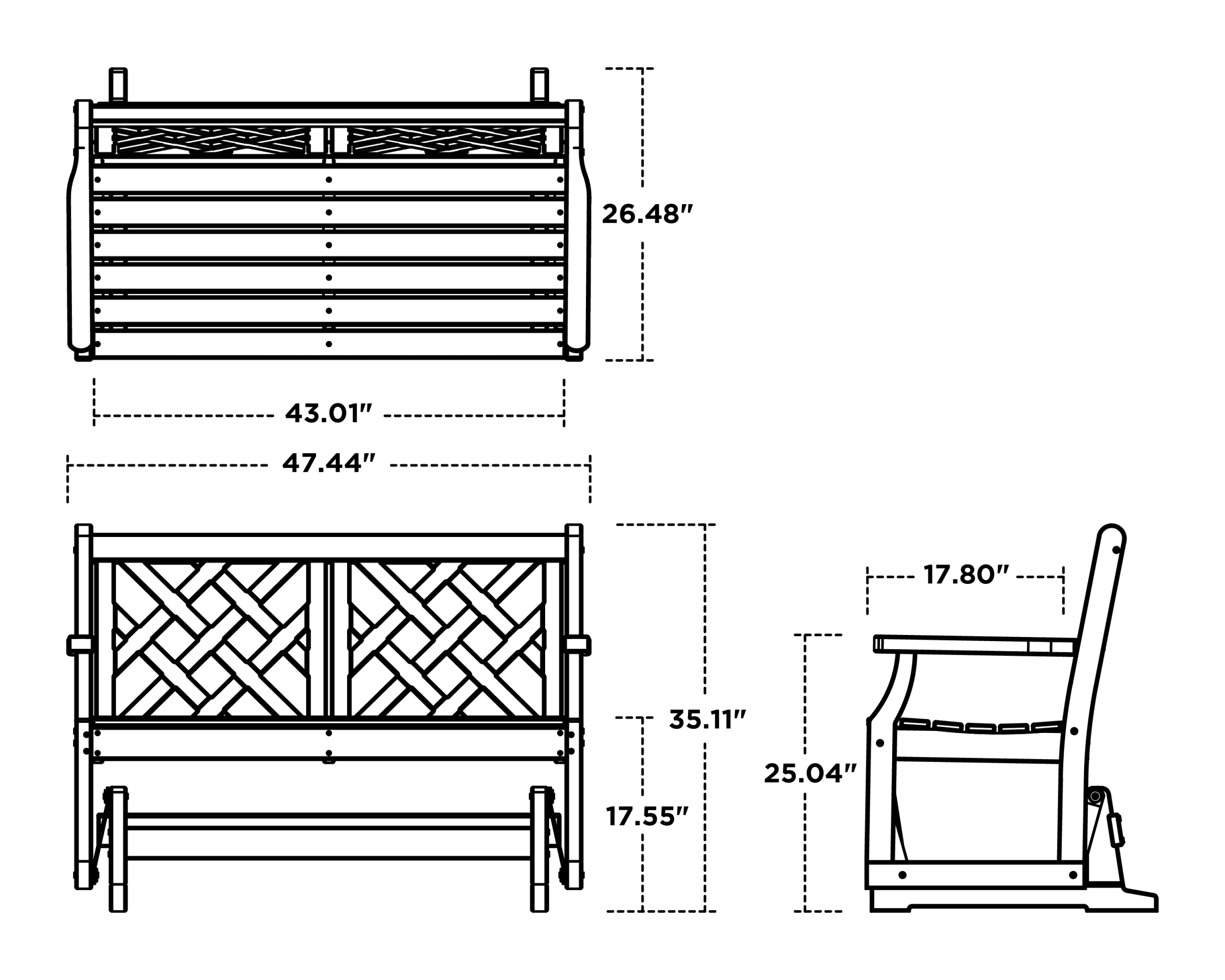 Dimensions for Wovendale 48" Glider