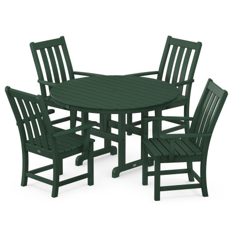 Vineyard 5-Piece Round Farmhouse Arm Chair Dining Set in Green