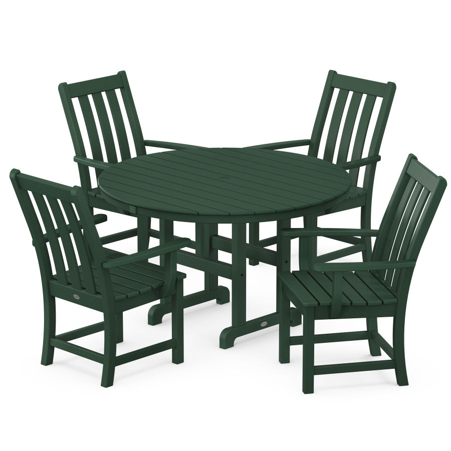 POLYWOOD Vineyard 5-Piece Round Farmhouse Arm Chair Dining Set in Green