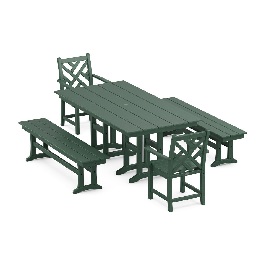 POLYWOOD Chippendale 5-Piece Farmhouse Dining Set in Green