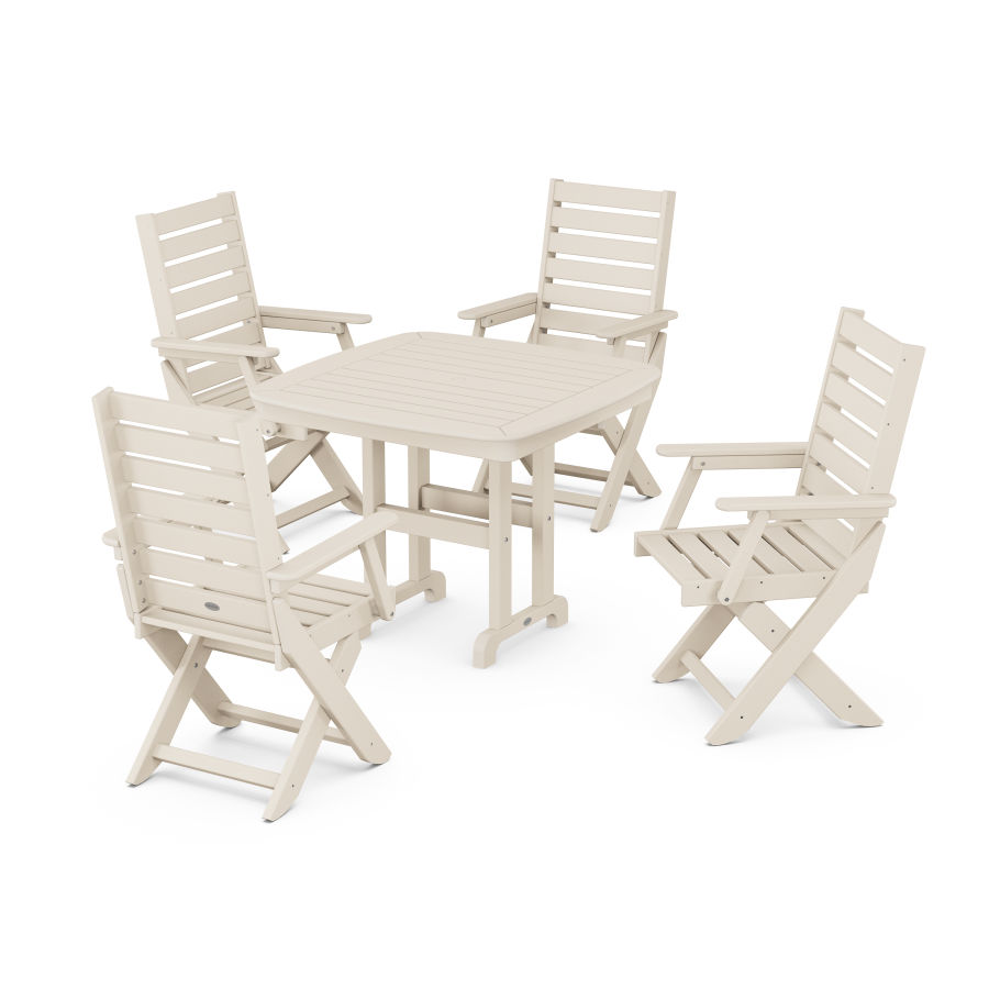 POLYWOOD Captain Folding Chair 5-Piece Dining Set in Sand
