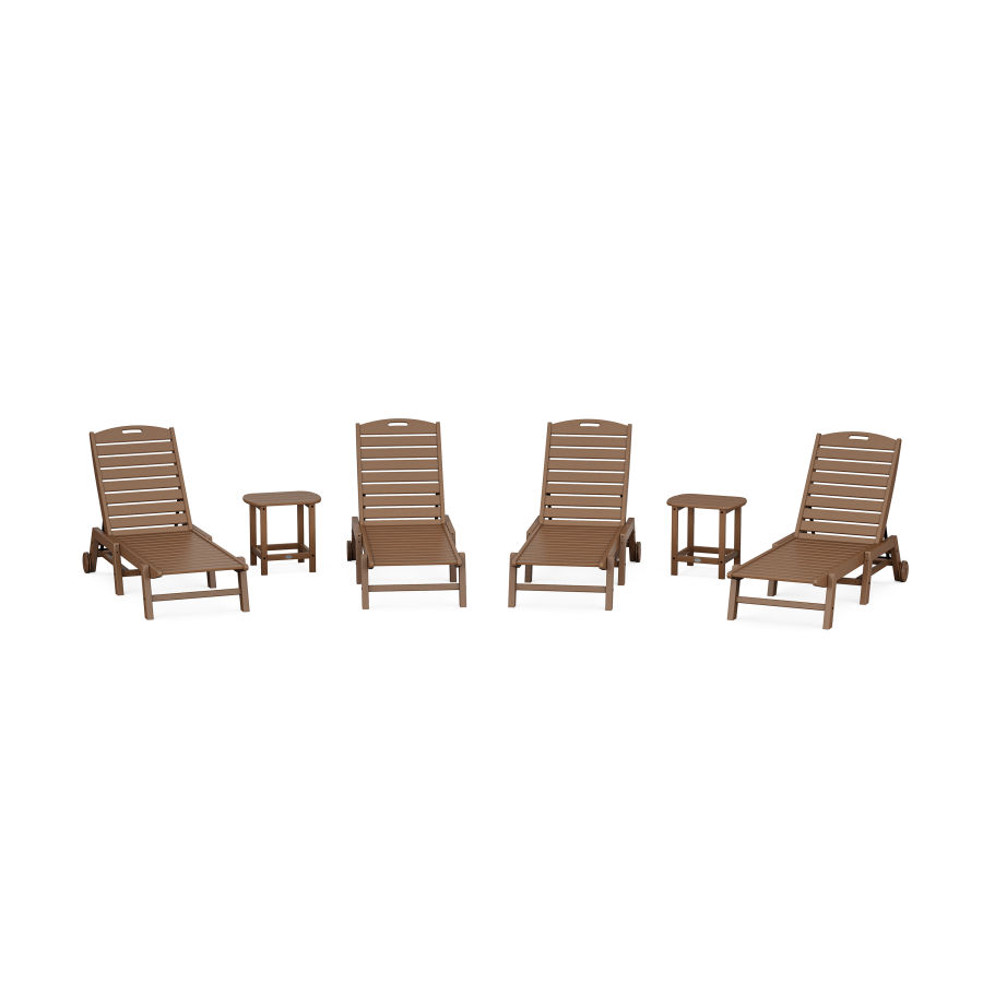 POLYWOOD Nautical Chaise 6-Piece Set with Wheels in Teak