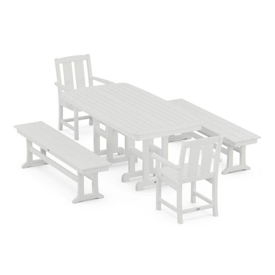 POLYWOOD Mission 5-Piece Dining Set with Benches in White