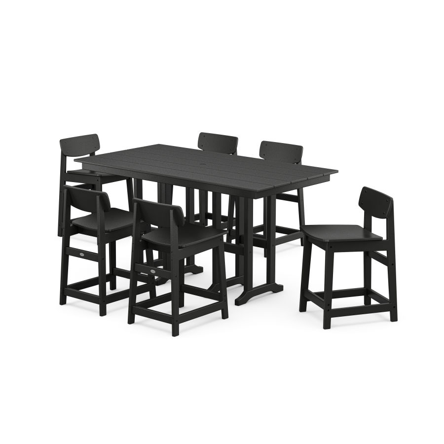 POLYWOOD Modern Studio Urban Lowback Counter Chair 7-Piece Set in Black