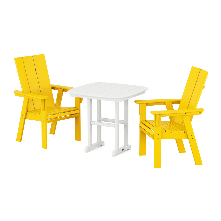 POLYWOOD Modern Adirondack 3-Piece Dining Set in Lemon / White