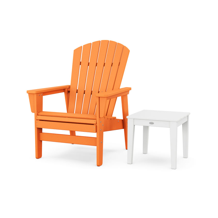 POLYWOOD Nautical Grand Upright Adirondack Chair with Side Table in Tangerine / White