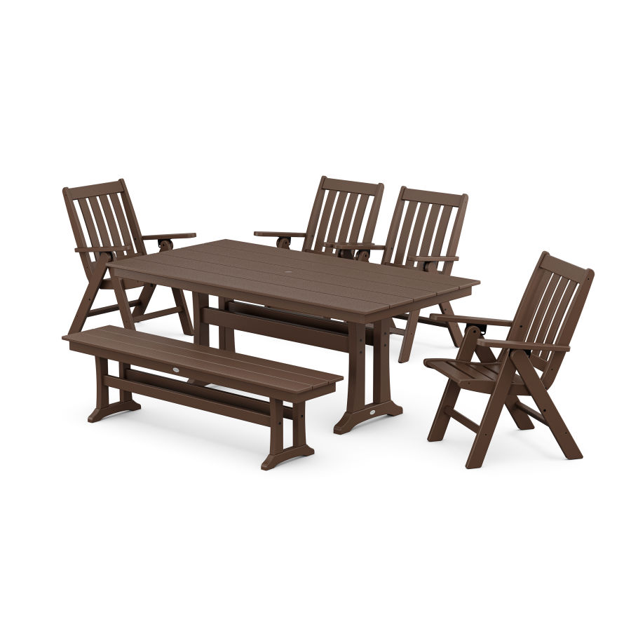 POLYWOOD Vineyard 6-Piece Farmhouse Folding Dining Set with Bench in Mahogany