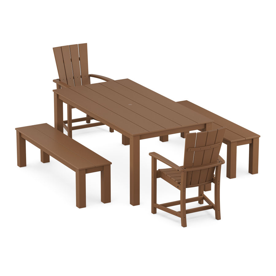 POLYWOOD Quattro 5-Piece Parsons Dining Set with Benches in Teak