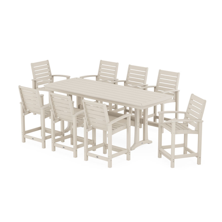 POLYWOOD Signature 9-Piece Counter Set with Trestle Legs in Sand