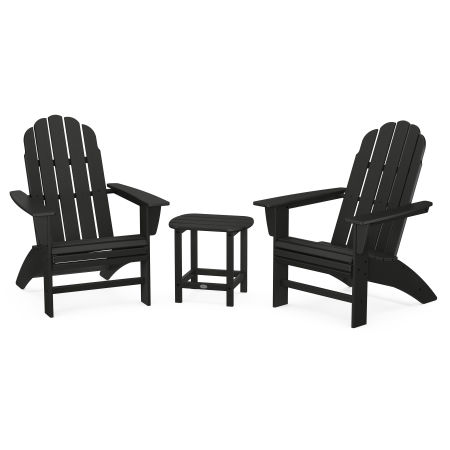 Vineyard 3-Piece Curveback Adirondack Set with South Beach 18" Side Table in Black