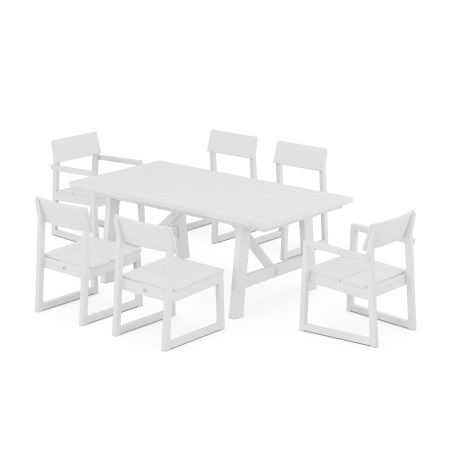 POLYWOOD EDGE 7-Piece Rustic Farmhouse Dining Set With Trestle Legs in White