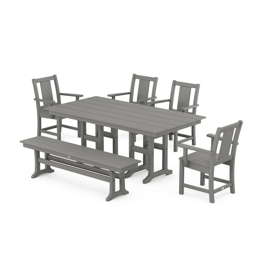 POLYWOOD Prairie 6-Piece Farmhouse Dining Set with Bench in Slate Grey