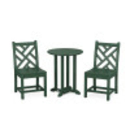 Chippendale Side Chair 3-Piece Round Dining Set in Green