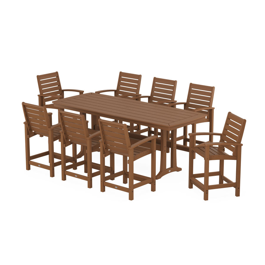 POLYWOOD Signature 9-Piece Counter Set with Trestle Legs in Teak