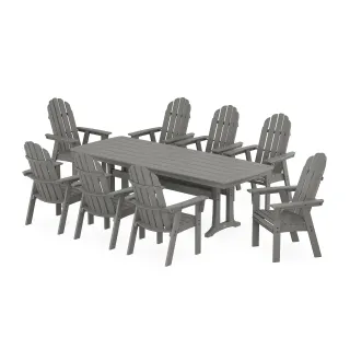 POLYWOOD Vineyard Curveback Adirondack 9-Piece Dining Set with Trestle Legs