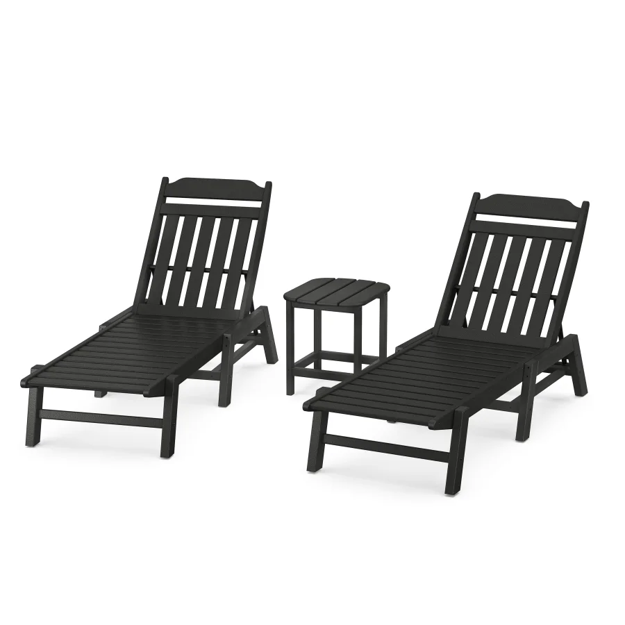 POLYWOOD Cottage 3-Piece Chaise Set in Black