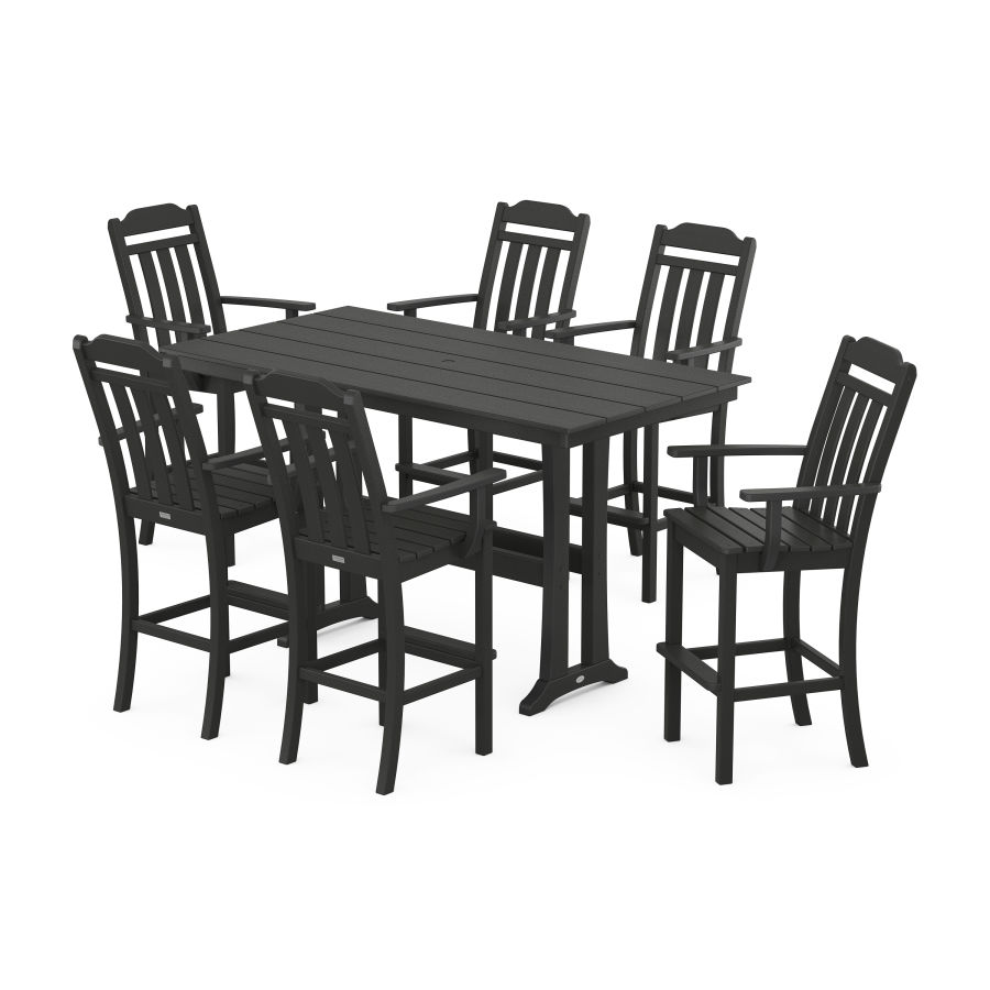 POLYWOOD Country Living Arm Chair 7-Piece Farmhouse Bar Set with Trestle Legs in Black