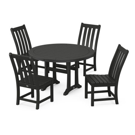 Vineyard Side Chair 5-Piece Round Dining Set With Trestle Legs in Black