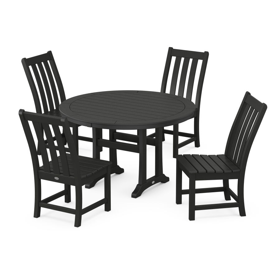 POLYWOOD Vineyard Side Chair 5-Piece Round Dining Set With Trestle Legs in Black