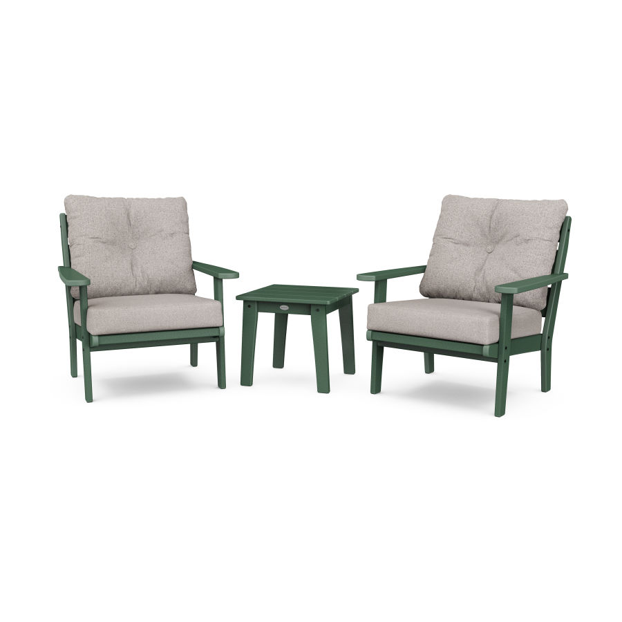 POLYWOOD Lakeside 3-Piece Deep Seating Chair Set in Green / Weathered Tweed