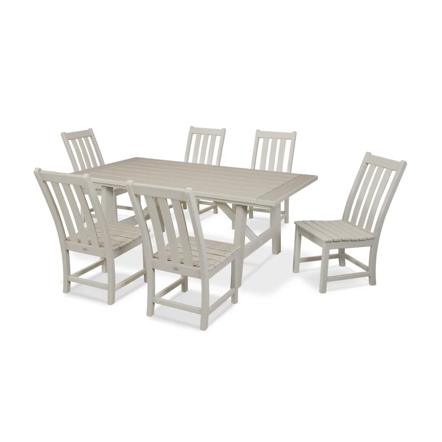 POLYWOOD Vineyard 7-Piece Rustic Farmhouse Side Chair Dining Set in Sand