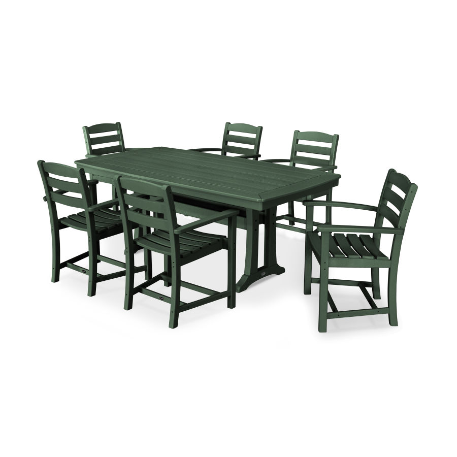 POLYWOOD La Casa Café 7-Piece Arm Chair Dining Set with Trestle Legs in Green