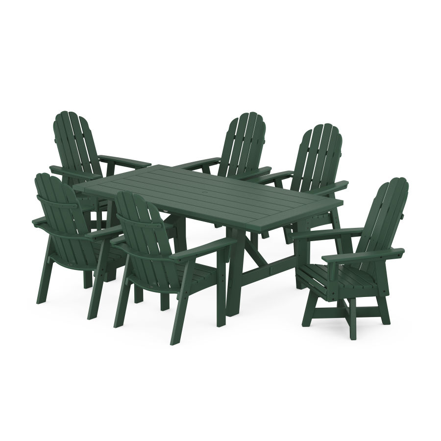 POLYWOOD Vineyard Adirondack 7-Piece Rustic Farmhouse Dining Set With Trestle Legs in Green
