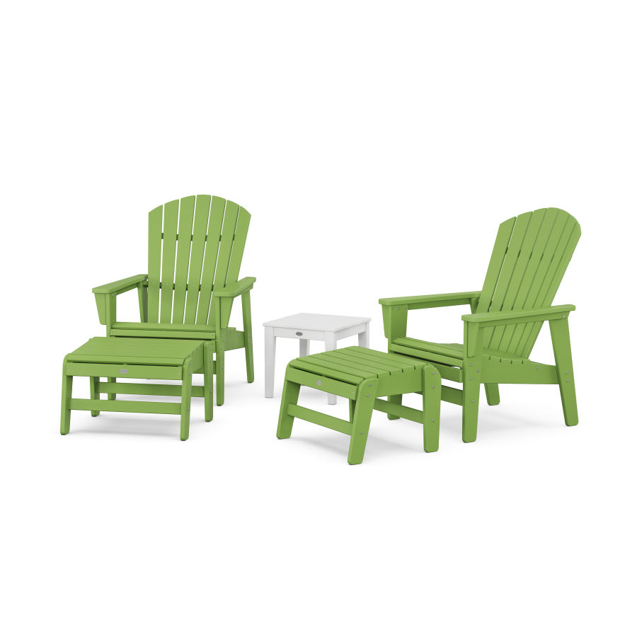 POLYWOOD 5-Piece Nautical Grand Upright Adirondack Set with Ottomans and Side Table in Lime / White