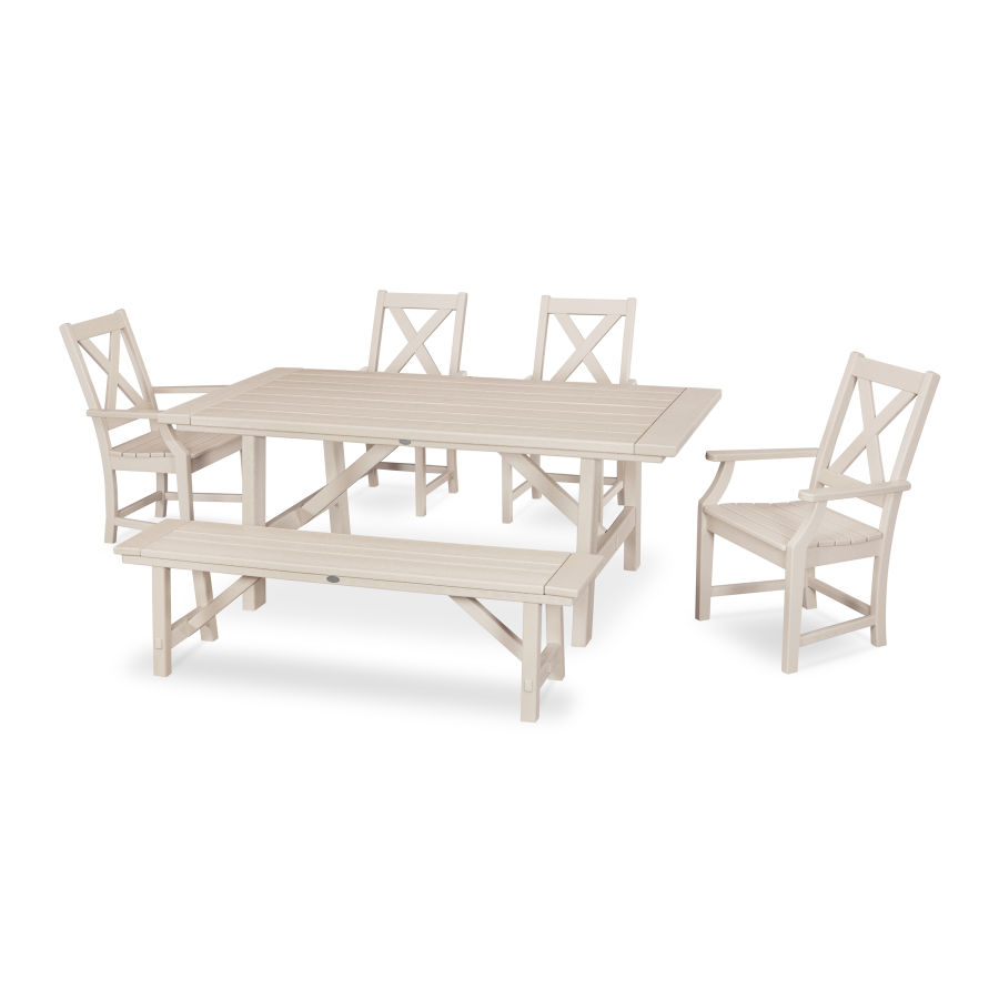 POLYWOOD Braxton 6-Piece Rustic Farmhouse Arm Chair Dining Set with Bench in Sand
