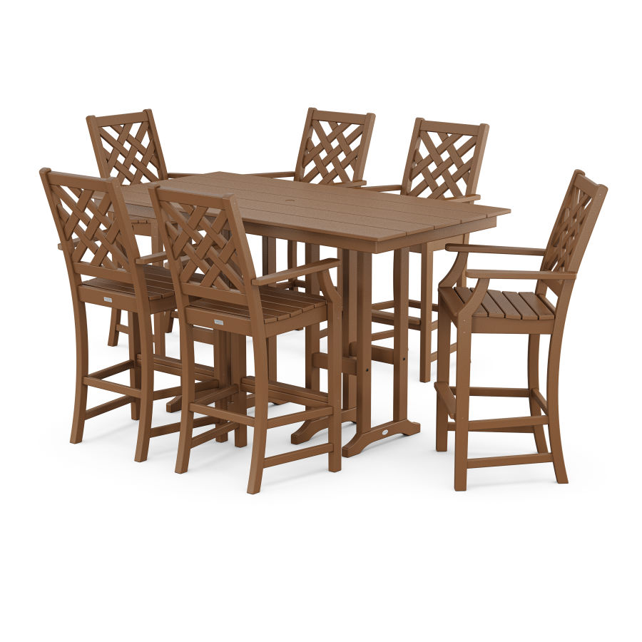 POLYWOOD Wovendale Arm Chair 7-Piece Farmhouse Bar Set in Teak