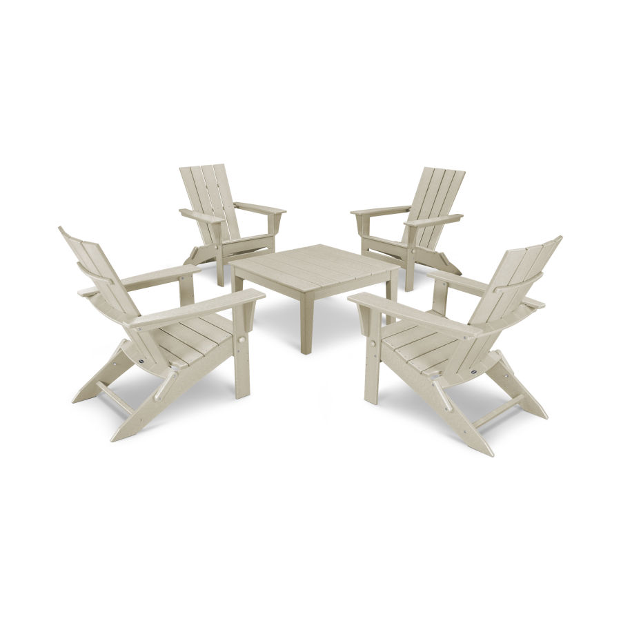 POLYWOOD Quattro Folding Chair 5-Piece Conversation Set in Sand