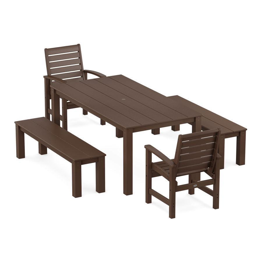 POLYWOOD Signature 5-Piece Parsons Dining Set with Benches in Mahogany