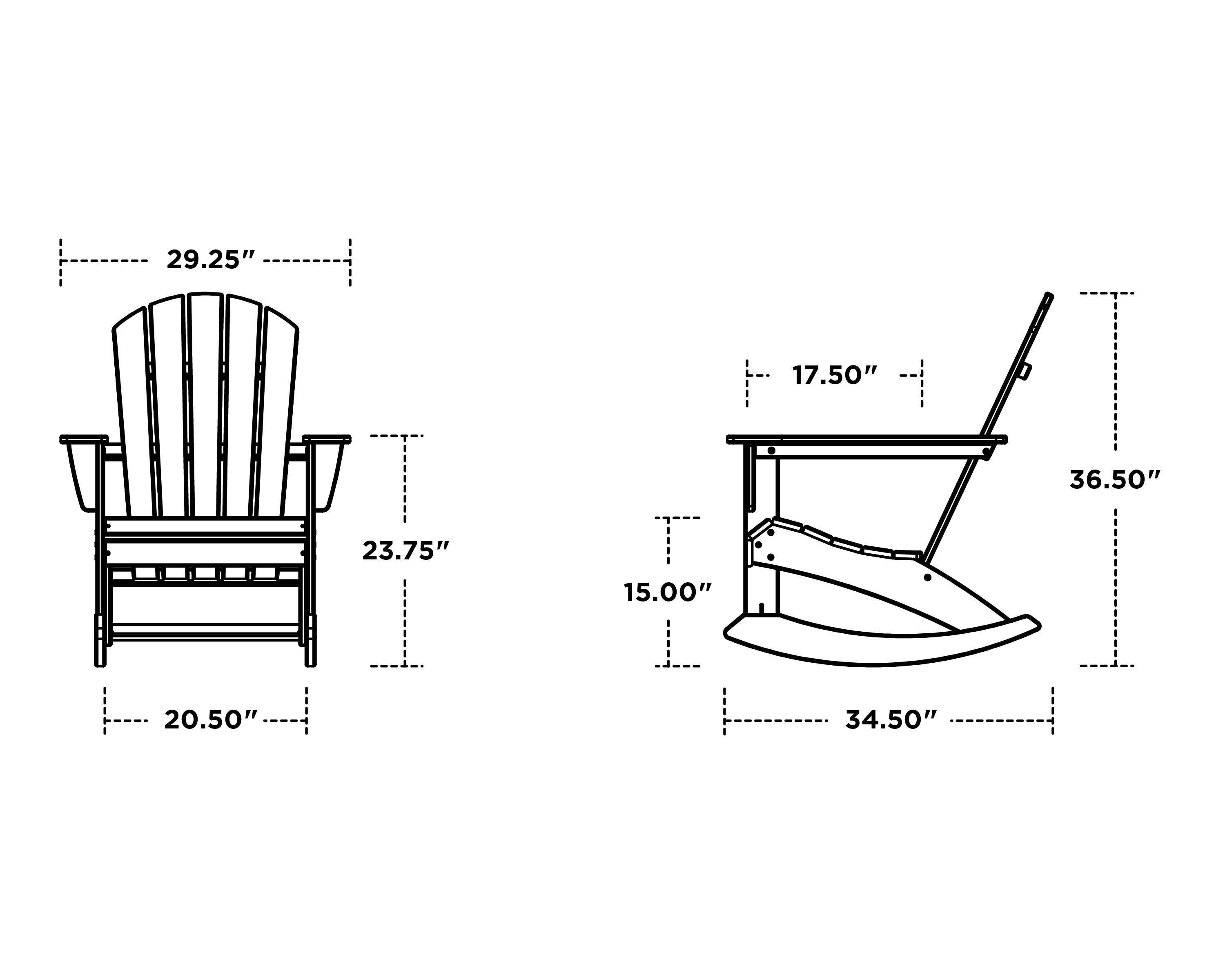 Dimensions for Nautical Adirondack Rocking Chair